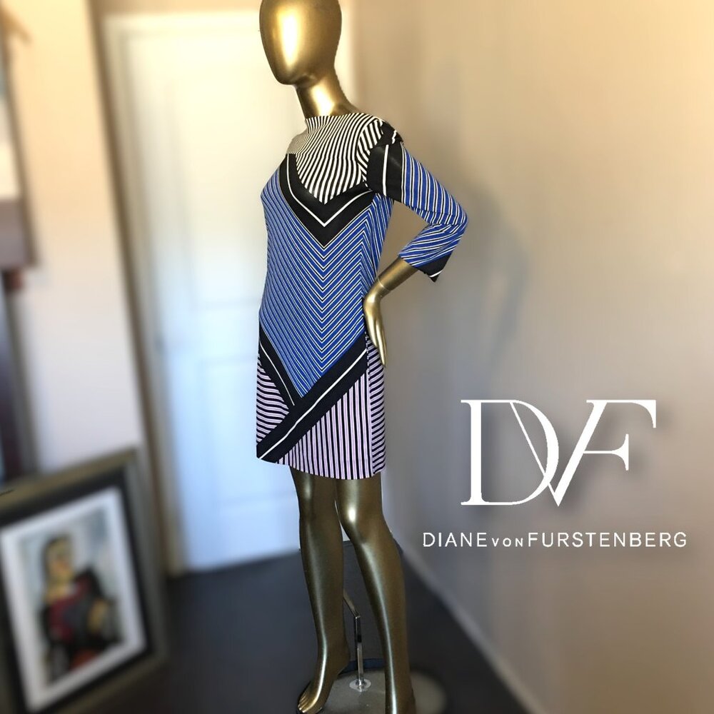 DIANE VON FURSTENBERG "Ruri" Striped Shift Dress - Picture 1 of 11